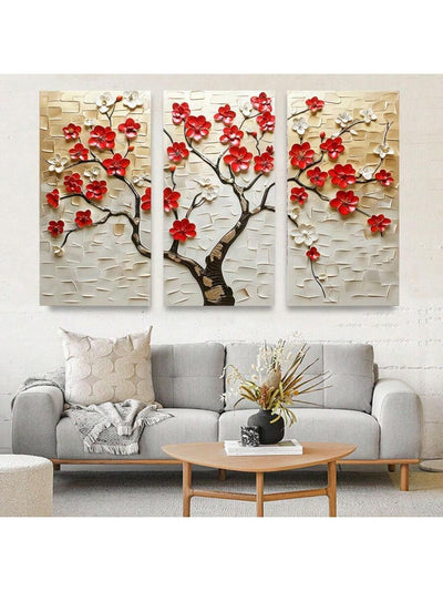 Vibrant 3-Piece Tree Landscape Wall Art Set - Modern Knife Painting for Home Decor