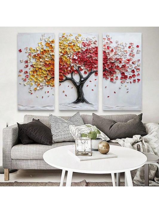 Vibrant 3-Piece Tree Landscape Wall Art Set - Modern Knife Painting for Home Decor