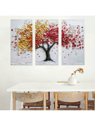 Vibrant 3-Piece Tree Landscape Wall Art Set - Modern Knife Painting for Home Decor