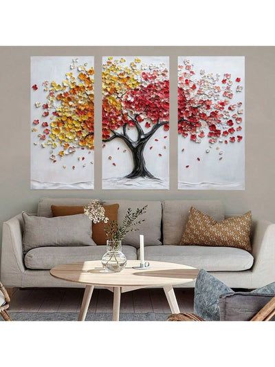 Vibrant 3-Piece Tree Landscape Wall Art Set - Modern Knife Painting for Home Decor