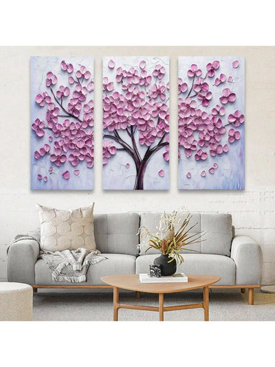 Vibrant 3-Piece Tree Landscape Wall Art Set - Modern Knife Painting for Home Decor