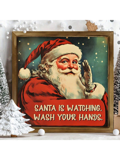 Whimsical Santa's Watch: Rustic Canvas Wall Art for Holiday Cheer