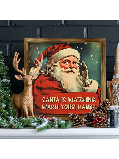 Whimsical Santa's Watch: Rustic Canvas Wall Art for Holiday Cheer