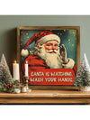 Whimsical Santa's Watch: Rustic Canvas Wall Art for Holiday Cheer