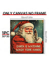 Whimsical Santa's Watch: Rustic Canvas Wall Art for Holiday Cheer