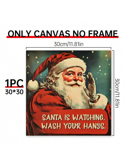 Whimsical Santa's Watch: Rustic Canvas Wall Art for Holiday Cheer