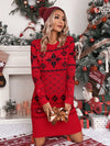 Chic Christmas Geometric Fitted Sweater Dress for Women - Perfect Holiday Style!