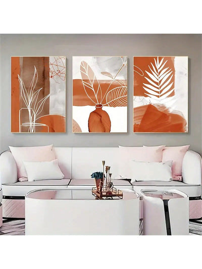 Boho Chic Terracotta Trio: 3-Piece Canvas Wall Art Set for Stylish Home Décor