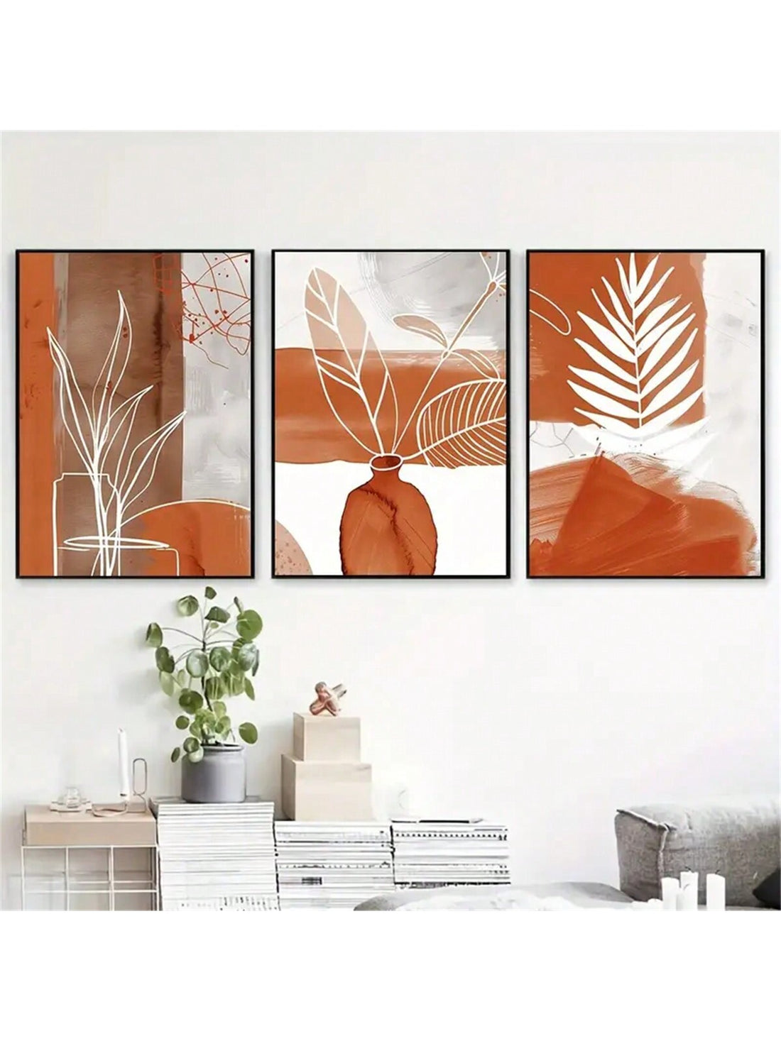 Enhance the style of your home with our Boho Chic Terracotta Trio canvas wall art set. Made of high-quality materials, this 3-piece set adds a touch of warmth and sophistication to any room. The perfect addition to your home decor, these unique pieces feature intricate designs and vibrant colors, bringing life to your living space.