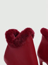 Chic Red High Heel Ankle Boots with Faux Fur Accents