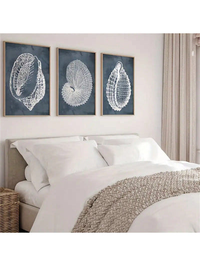 Coastal Charm: 3-Piece Seashell Canvas Wall Art Set for Beach-Inspired Decor