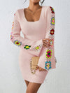 Chic & Colorful Embroidered Sweater Dress for Effortless Daily Style