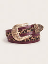 Chic Vintage Leopard Print PU Leather Waist Belt with Metal Buckle for Women