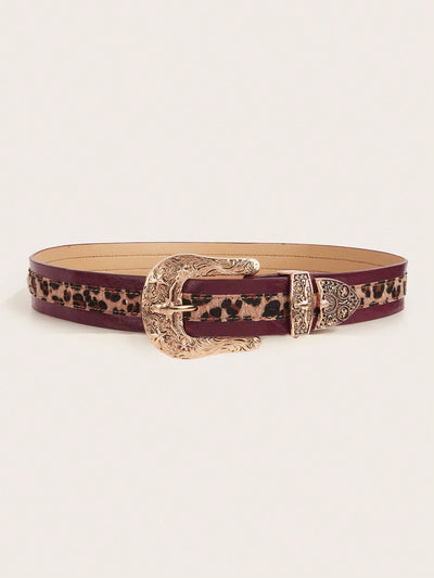 Chic Vintage Leopard Print PU Leather Waist Belt with Metal Buckle for Women