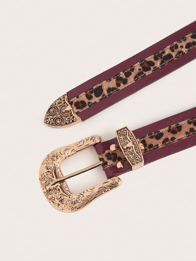 Chic Vintage Leopard Print PU Leather Waist Belt with Metal Buckle for Women