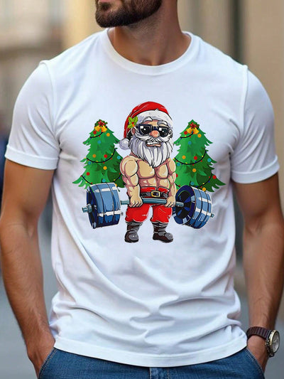 Festive Fun: Men's Christmas Cartoon Football Santa Graphic T-Shirt