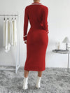 Chic Contrast Trim Button-Up Long Sleeve Sweater Dress for Effortless Style