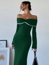 Chic Off-Shoulder Color Block Mermaid Dress – Elegance Meets Bold Style