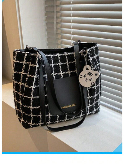 Chic Plaid Color Block Shoulder Bag - Stylish & Spacious for Everyday Use