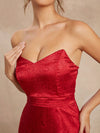 Elegant Strapless Satin Jacquard Ruffle High-Low Dress – Perfect for Any Occasion