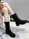 Chic Mid-Calf Bow Decor Boots: Pleated Lace-Up Design with Thick Sole