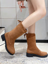 Chic Mid-Calf Bow Decor Boots: Pleated Lace-Up Design with Thick Sole