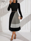 Chic Midi Pleated Patchwork Knit Dress for Women