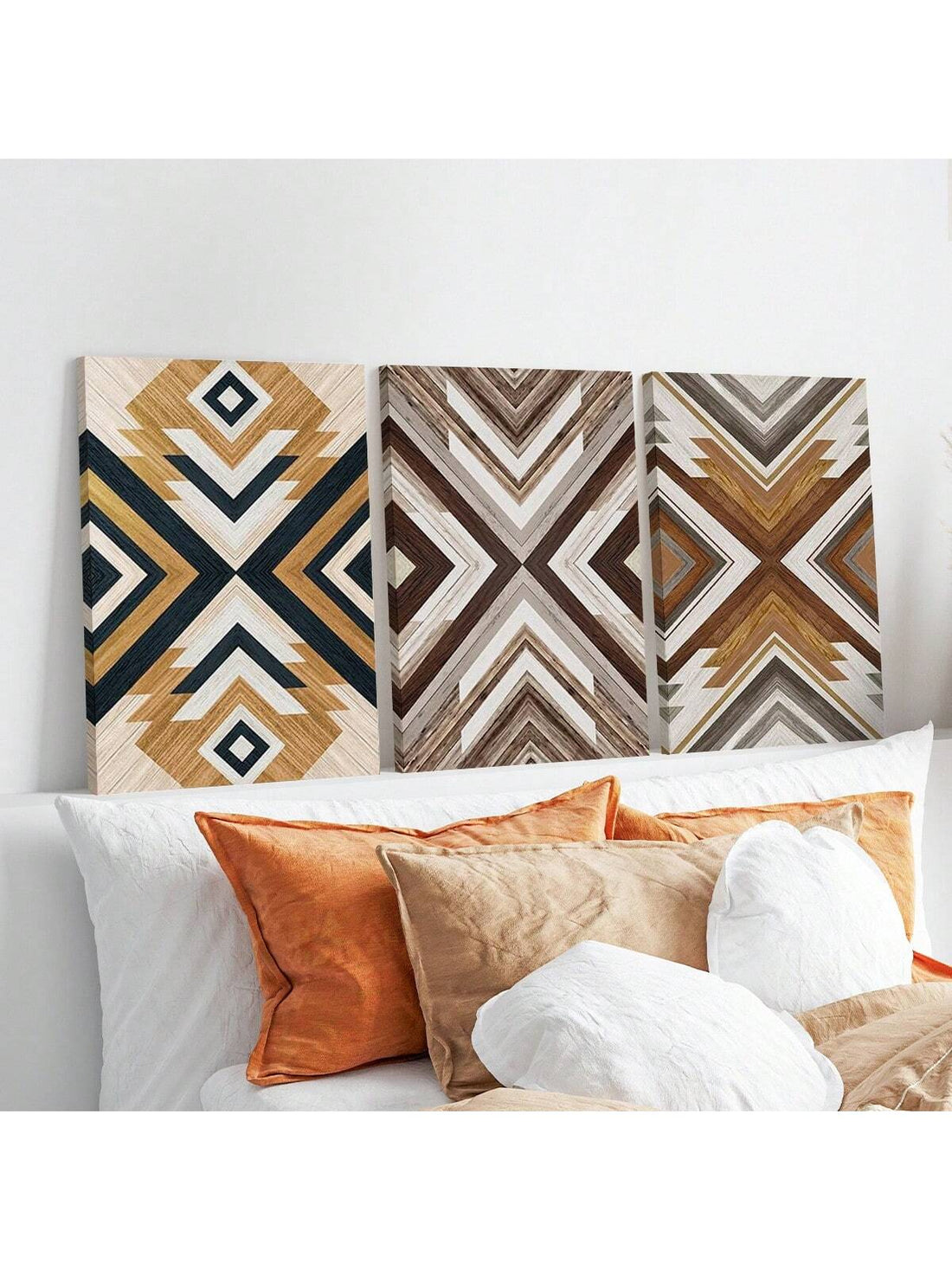 Introduce a touch of tribal elegance to your space with this 3-piece Aztec canvas wall art set. Perfect for boho-inspired spaces, this set features intricate tribal designs on canvas that will add character and style to any room. Elevate your interior with this unique and eye-catching wall art set.