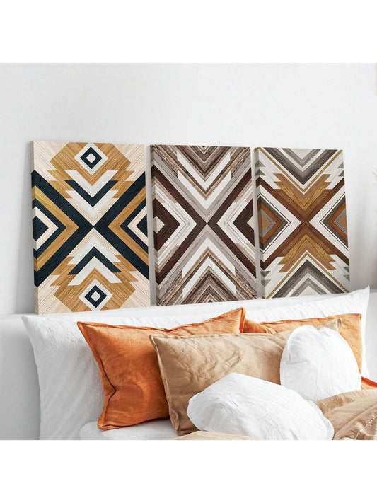 Tribal Elegance: 3-Piece Aztec Canvas Wall Art Set for Boho-Inspired Spaces