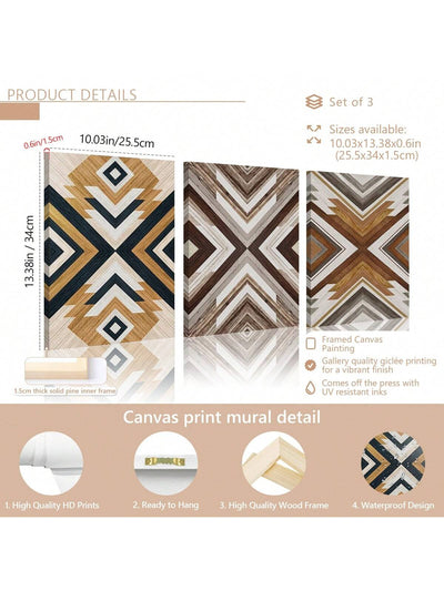 Tribal Elegance: 3-Piece Aztec Canvas Wall Art Set for Boho-Inspired Spaces