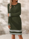 Elegant Contrast Color Geometric Print Long Sleeve Fitted Dress for Spring & Autumn