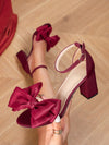 Chic Purple Bow-Decor Chunky Heeled Ankle Strap Sandals for Women