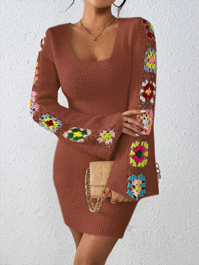 Chic & Colorful Embroidered Sweater Dress for Effortless Daily Style