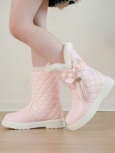 Stylish Girls' Retro Fringe Tall Boots - Cozy Winter Footwear