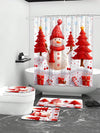 Festive Cheer: 4-Piece Red Snowman Bathroom Set with Waterproof Shower Curtain & Accessories