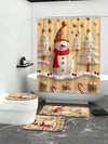 Festive Cheer: 4-Piece Red Snowman Bathroom Set with Waterproof Shower Curtain & Accessories