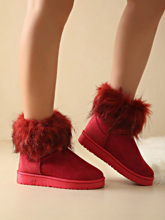 Cozy Chic: Winter Faux Fur Slip-On Wedge Snow Boots