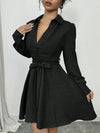 Elegant Ruched Waist Long Sleeve Dress with Front Buttons