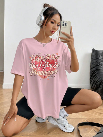 Chic Heart Print Casual Tee: Summer Slogan Style for Effortless Everyday Wear