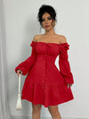 Elegant A-Line Puff Sleeve Ruffle Hem Dress - Perfect for Any Occasion