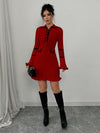 Chic Blocked Elegance: Women’s Ribbed Knitted Long Sleeve Sweater Dress