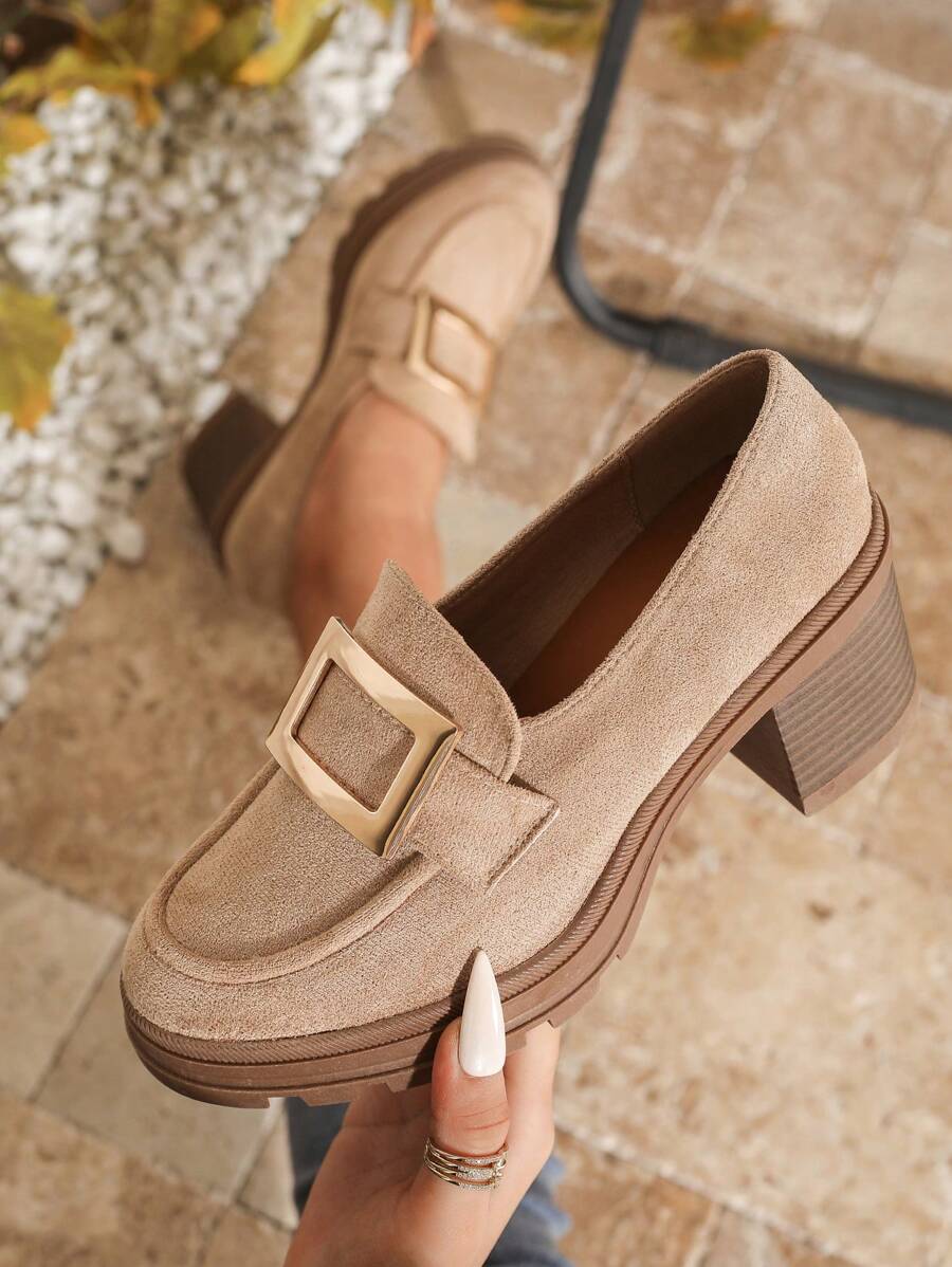 Step up your shoe game with these chunky platform loafers! Featuring a mid heel and trendy buckle chain, they're perfect for adding a dash of flair to both your workday look and weekend casuals. Comfortable yet stylish, these loafers make every step feel confident and cool. Whether at the office or out with friends, these shoes have got you covered in playful sophistication.