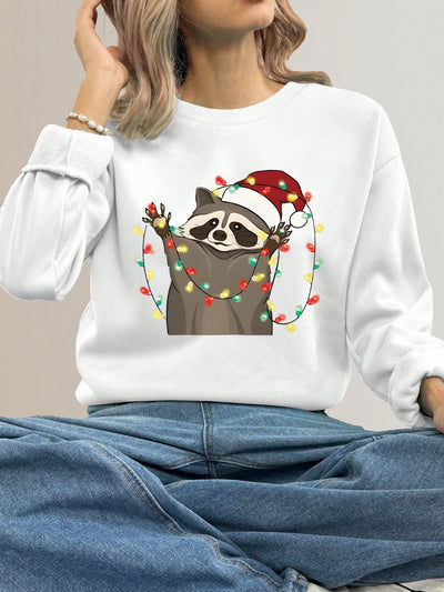 Cozy Christmas Vibes: Graphic Print Crew Neck Sweatshirt