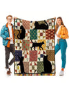 Cozy Vintage Cat Print Throw Blanket - Soft Reversible Flannel Fleece for All Seasons