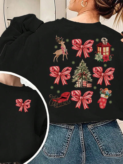 Festive Flair: Women's Christmas Bow Graphic Pullover Sweatshirt