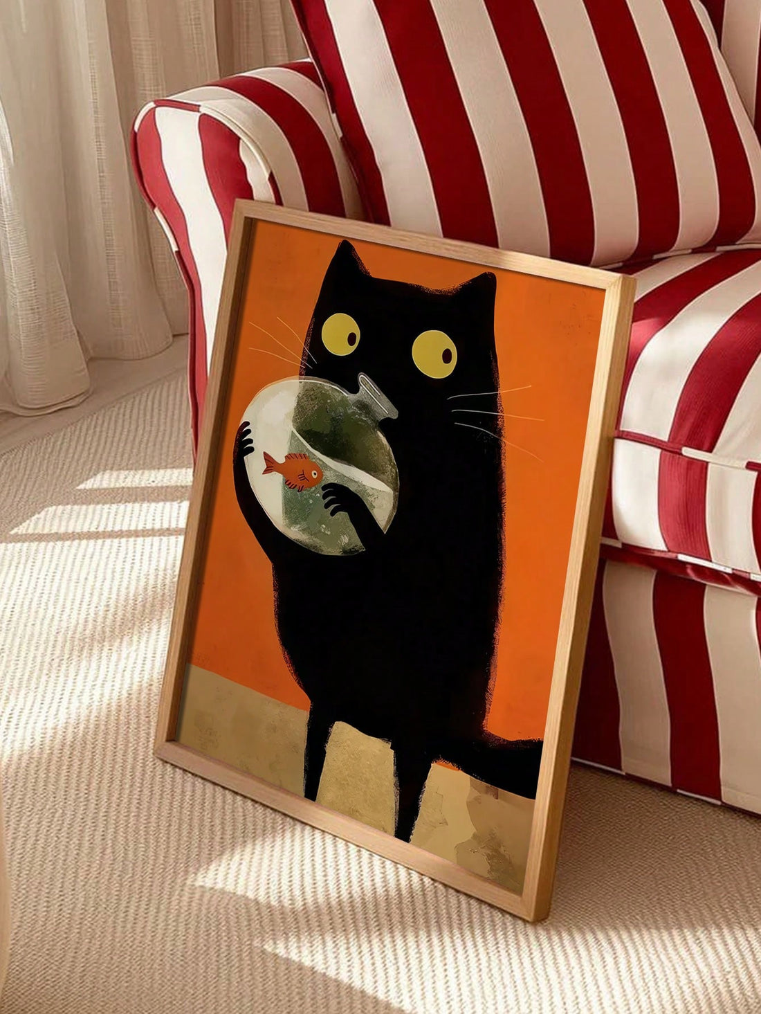 Add a splash of whimsy to your home decor with our Whimsical Black Cat & Fish Canvas Print! This playful and unique aesthetic poster features a charming black cat and fish design, adding a touch of humor to any room. Perfect for cat lovers and those looking for a conversation starter. Meow or never!
