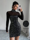 Elegant French High Neck Sequin Mesh Dress - Sparkle in Style