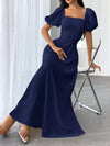 Elegant Summer Solid Square Neck Bishop Sleeve Dress for Women