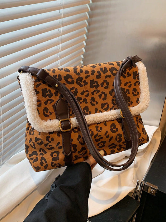 Chic Leopard Print Vintage Crossbody Bag - Stylish Large Capacity Handbag for Everyday Use and Travel