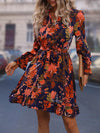 Chic Floral Print Ruffle Hem Dress with Flounce Sleeves and Belt